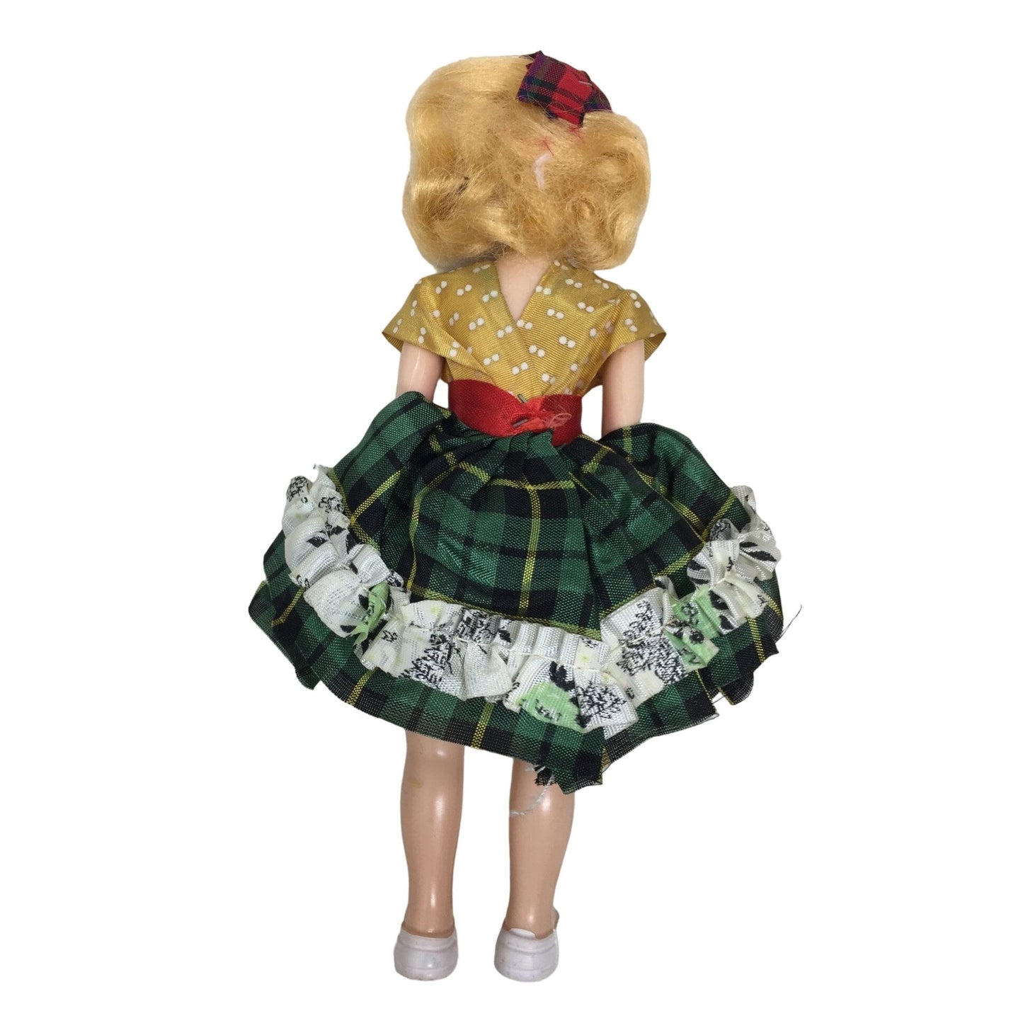 Vintage Collectible Doll with Blonde Hair, Plaid Dress and Hat