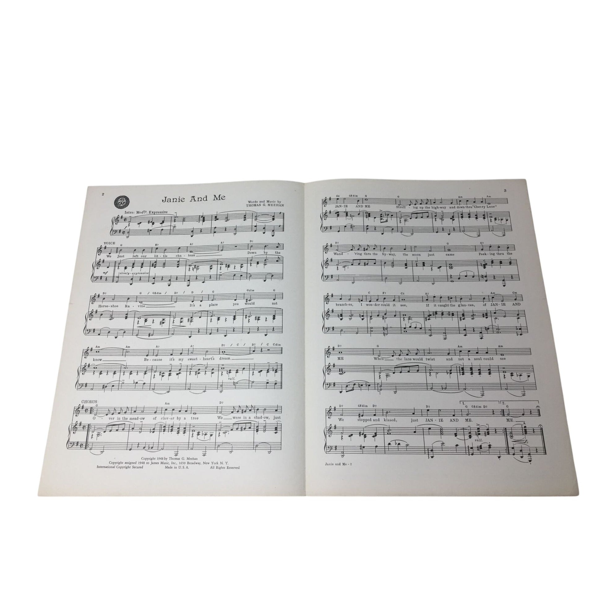 Vintage 1948 copy of the sheet music for "Janie and Me" A+ Stuff  A+ Stuff SHEET MUSIC