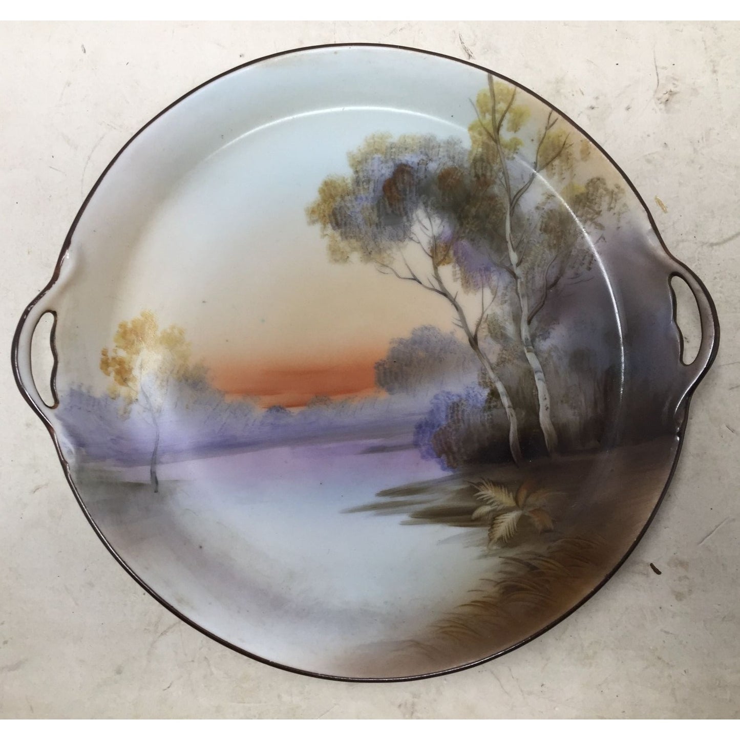 NORITAKE M Vintage Hand Painted Landscape Trees Sea Sunset Plate