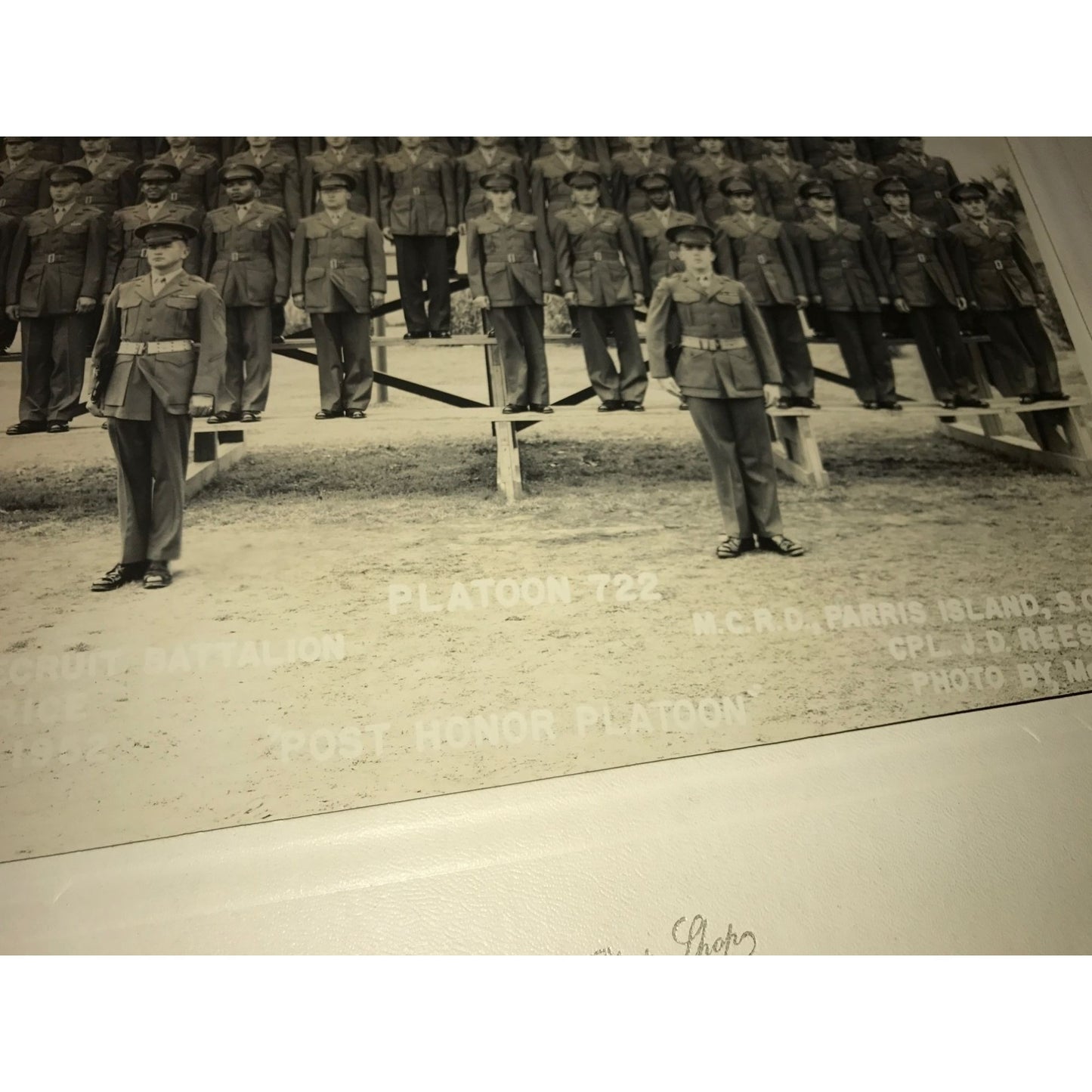 USMC Marine Corp Parris Island Platoon 722 Black/White Photo in portfolio holder