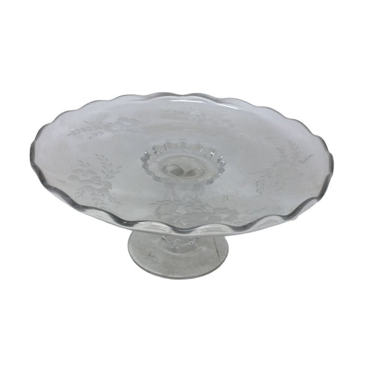 Vintage Clear Glass Footed Decorative Cake Stand/Fruit Stand (11 inches wide/5 inches tall)