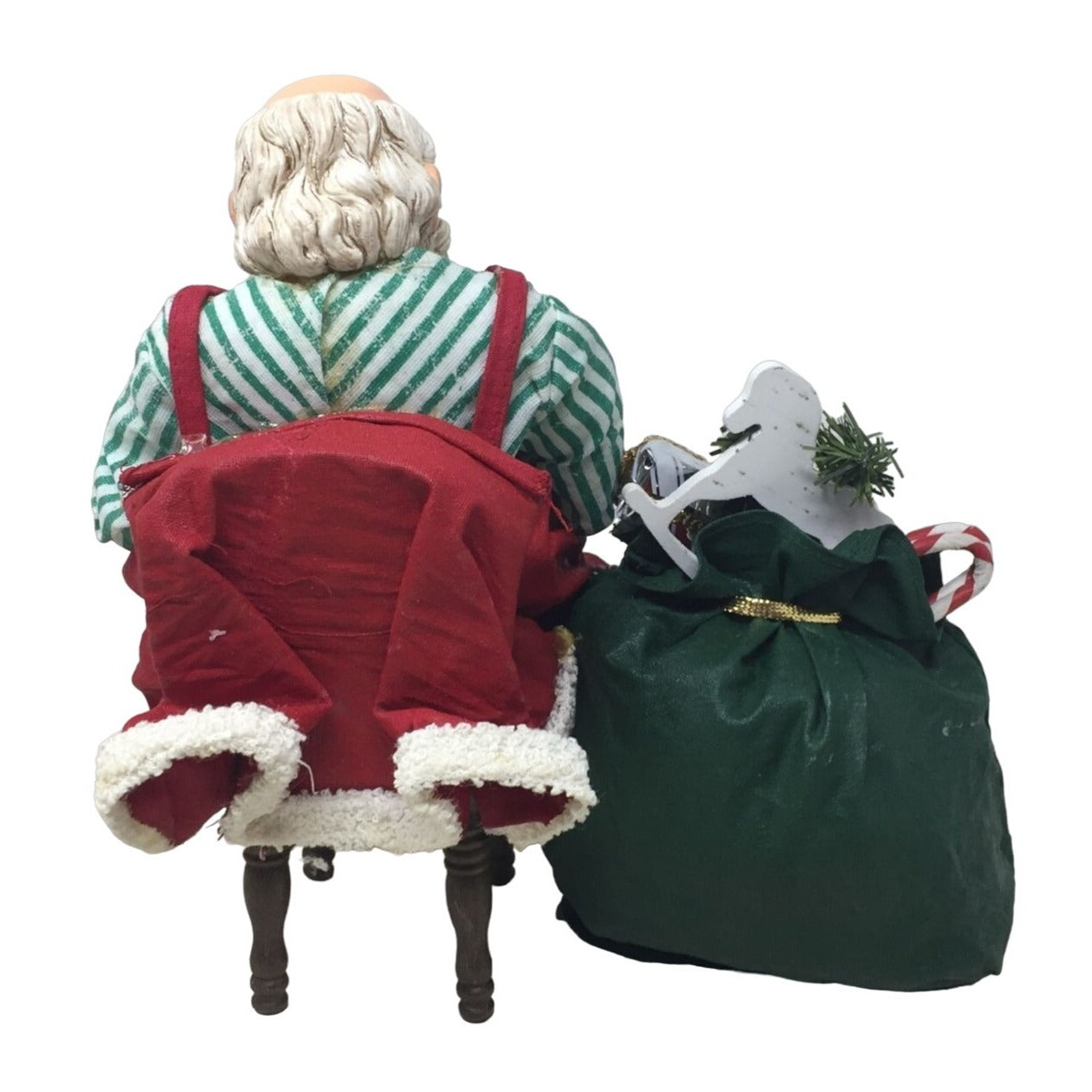 Vintage Sleeping Santa Clause Sitting On Chair With Sack of Toys Figurine- New in Box