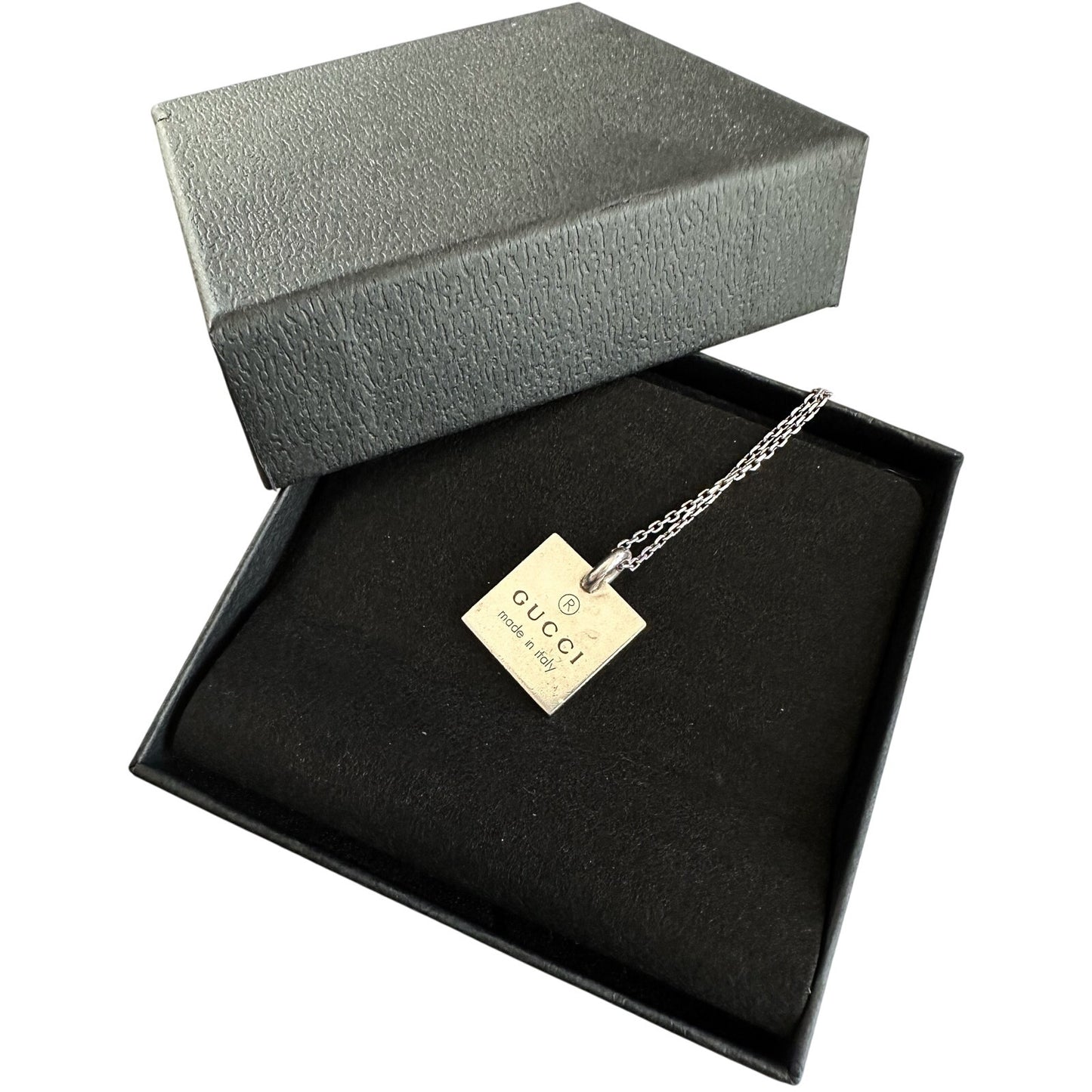 Gucci Logo Square Pendant on 19" Chain