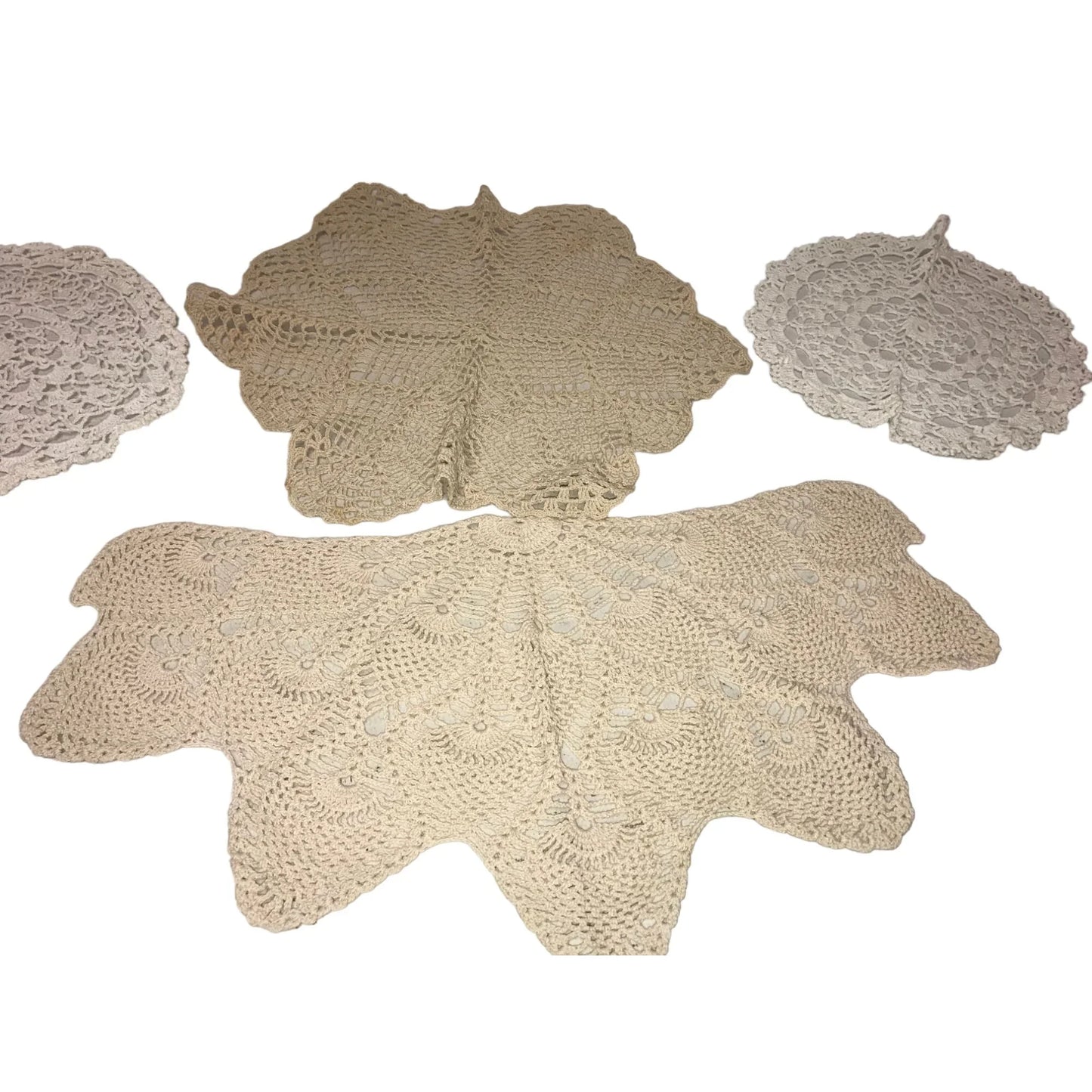 Set of 4 White/Cream Colored Handmade Crocheted Table Placemats/Doilies - A+ Stuff