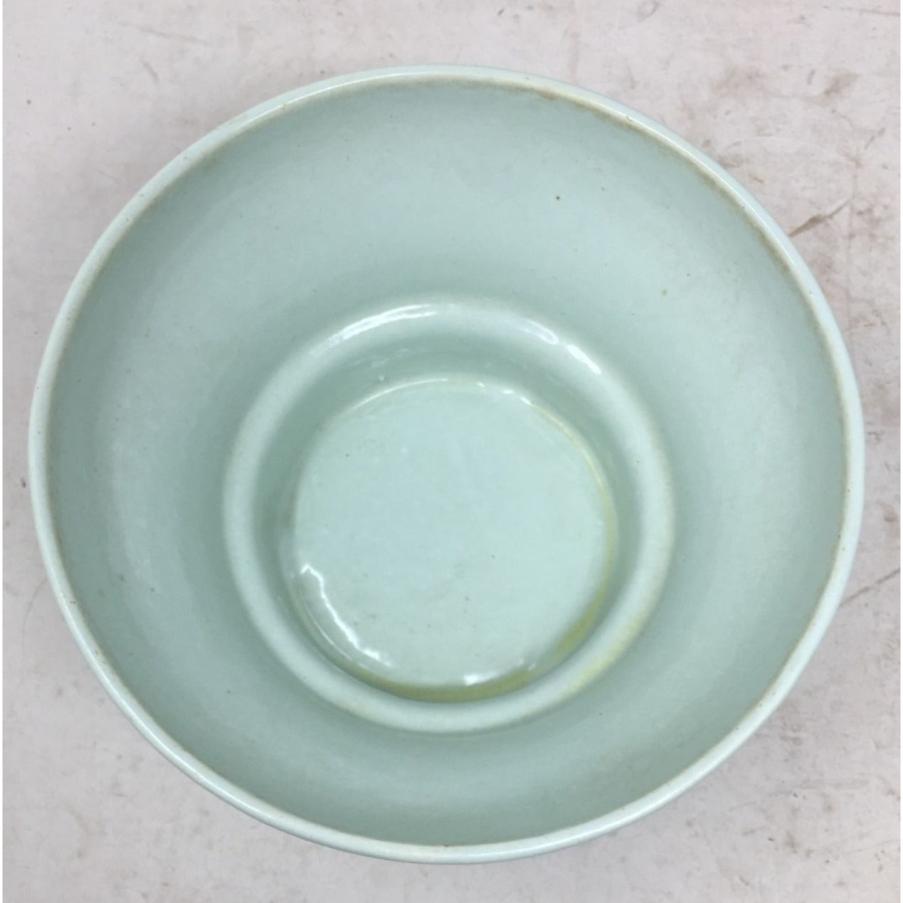 Vintage 7" Ceramic Light Green/Gold Metal Footed Bowl