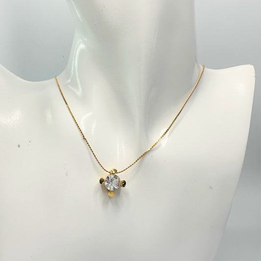 Givenchy Crystal/White Gemstone Solitaire Gold Plated Necklace (Vintage)