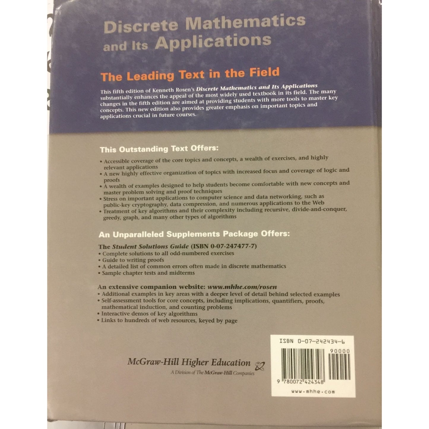 Discrete Mathematics and Its Applications Textbook by Kenneth Rosen (5th edition)