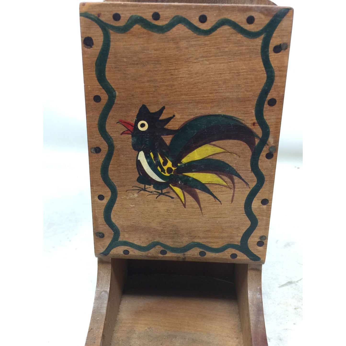 Vintage Wood Matchbox Holder w/ Rooster - Japan