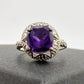 Beautiful Dark Purple Amethyst and Diamond Accent Ring - Sterling Silver Size 7.25