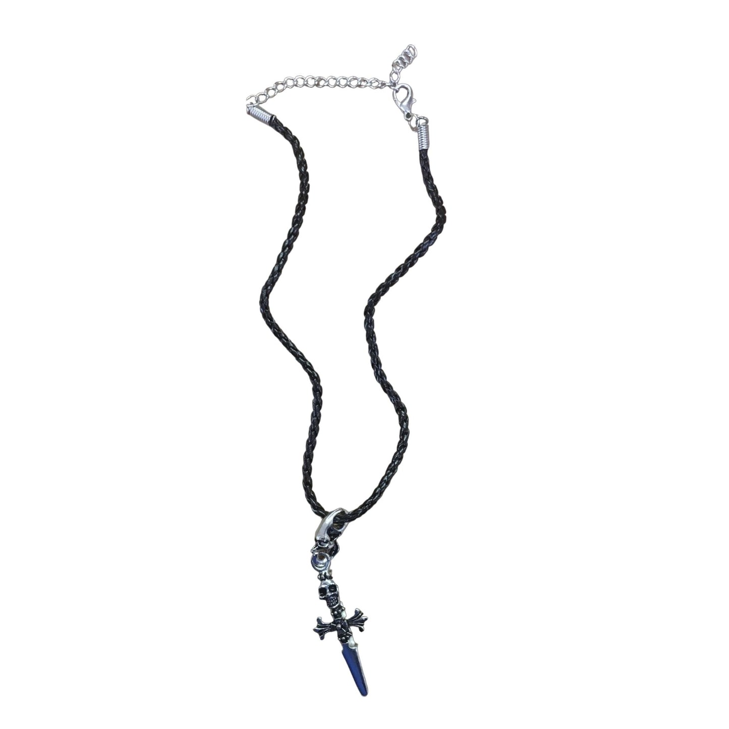 Adjustable Pirate Sword Necklace with Braided Faux Leather Chain