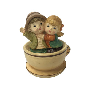 Vintage Musical Cup & Saucer with Boy and Girl Music Box Plays "TEA FOR TWO"
