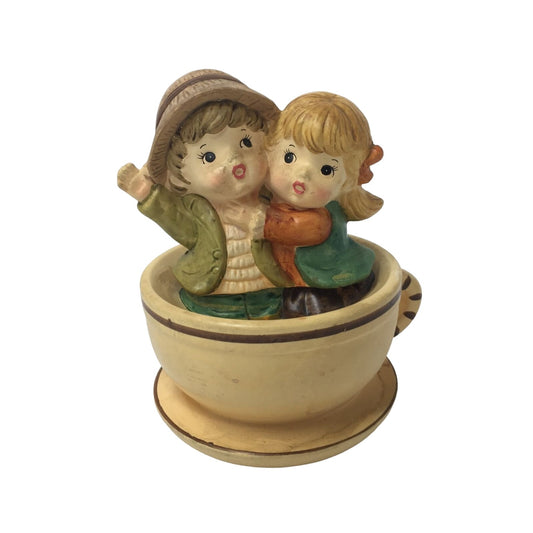 Vintage Musical Cup & Saucer with Boy and Girl Music Box Plays "TEA FOR TWO"