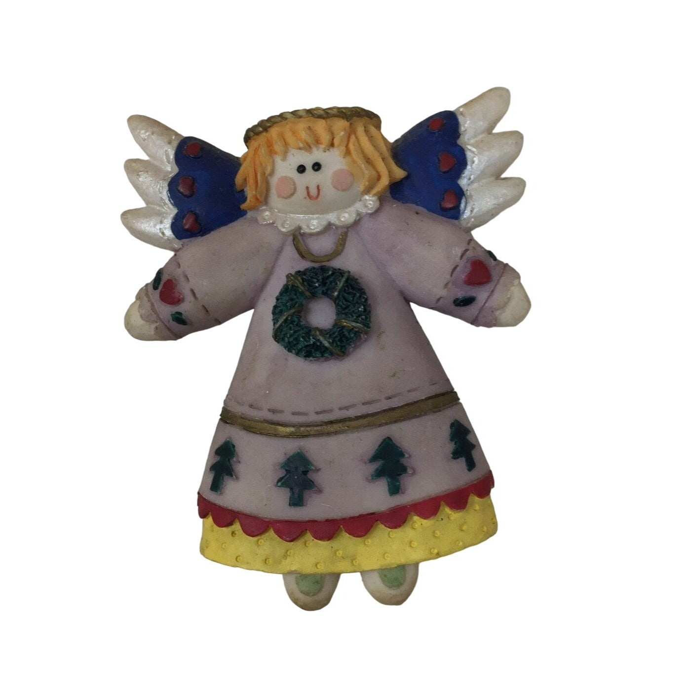 K's Collection Christmas Blonde Haired Angel Magnet With Reef and Christmas Trees On Dress