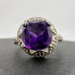 Beautiful Dark Purple Amethyst and Diamond Accent Ring - Sterling Silver Size 7.25