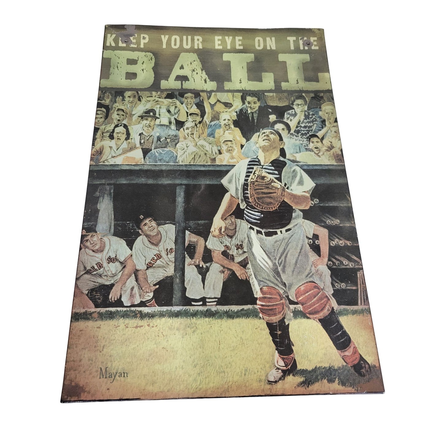 "Keep Your Eye On The Ball" Yogi Berra Baseball Catcher Tin Sign - 9''x14''