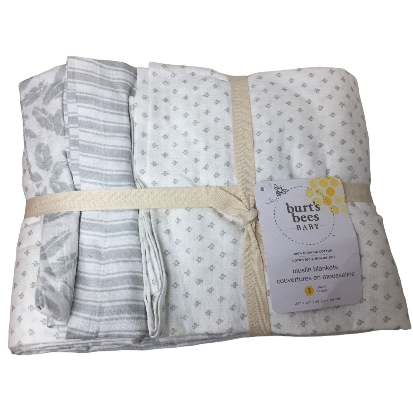 Burt's Bees Unisex Baby Muslin Blankets (3 Pack)- New with Tags