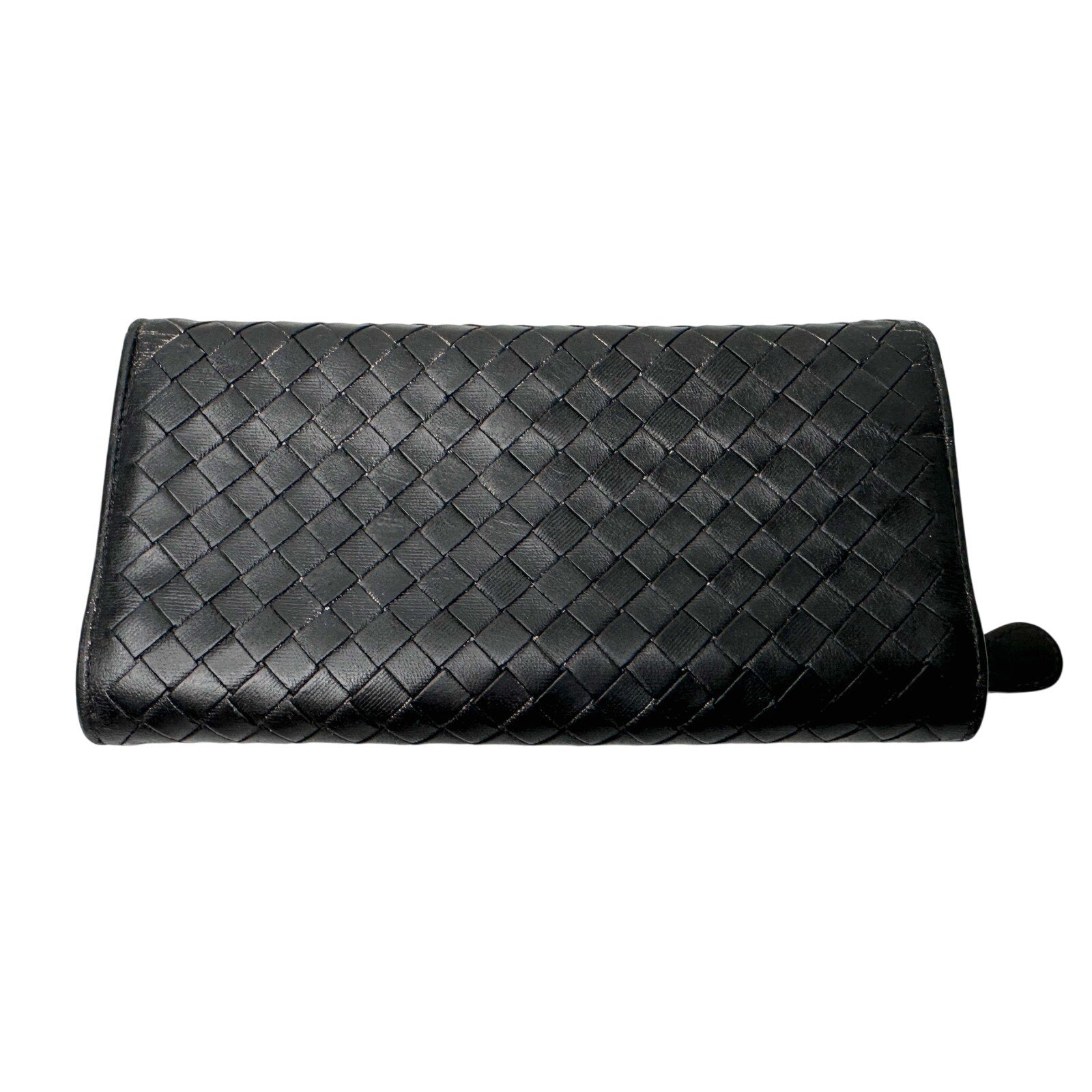 Bottega Veneta Intrecciato Woven Black Leather Long Flap Bottega Veneta Intrecciato Woven Black Leather Long Flap