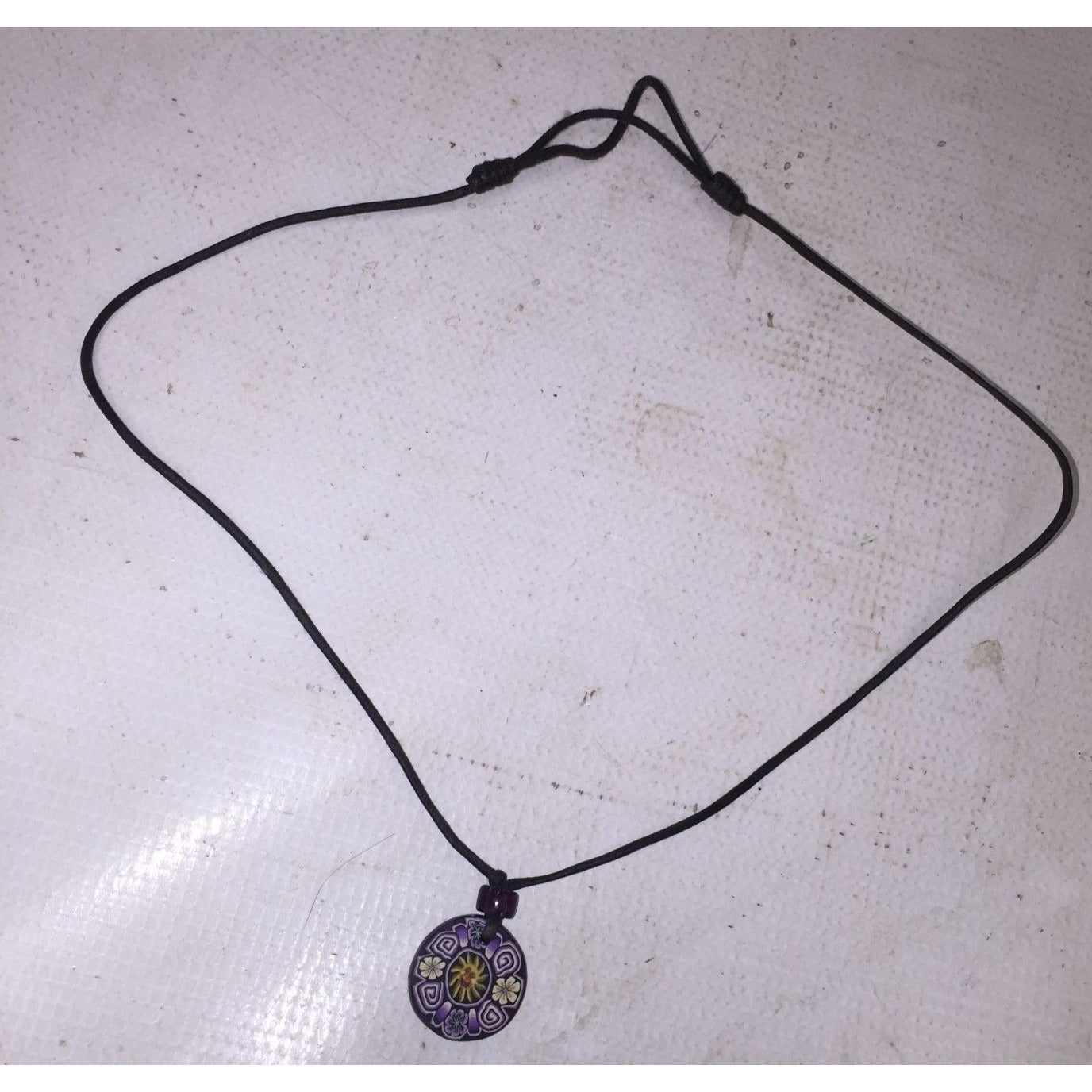 Women's Necklace with Black Rope And Purple Circle Pendant