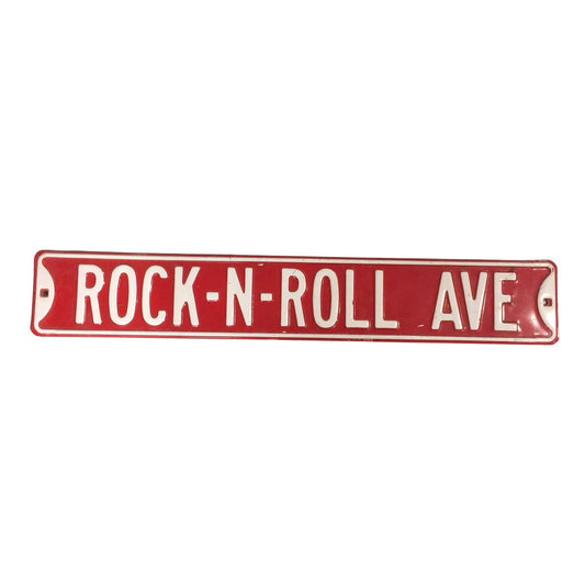 Rock N Roll Ave Red/White Metal Street Sign - 3ft by 6 inches