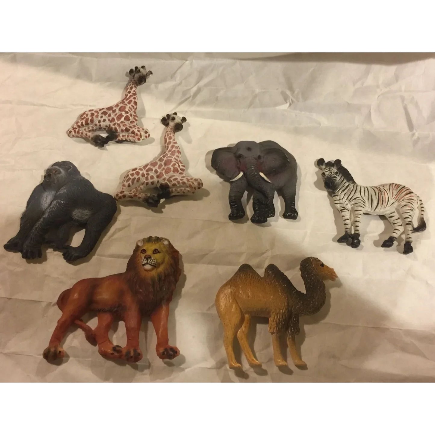 Set of 7 Vintage Zoo/Wild Animal Magnets- Giraffes, Elephant, Gorilla/Ape, Camel, Zebra, Lion - A+ Stuff