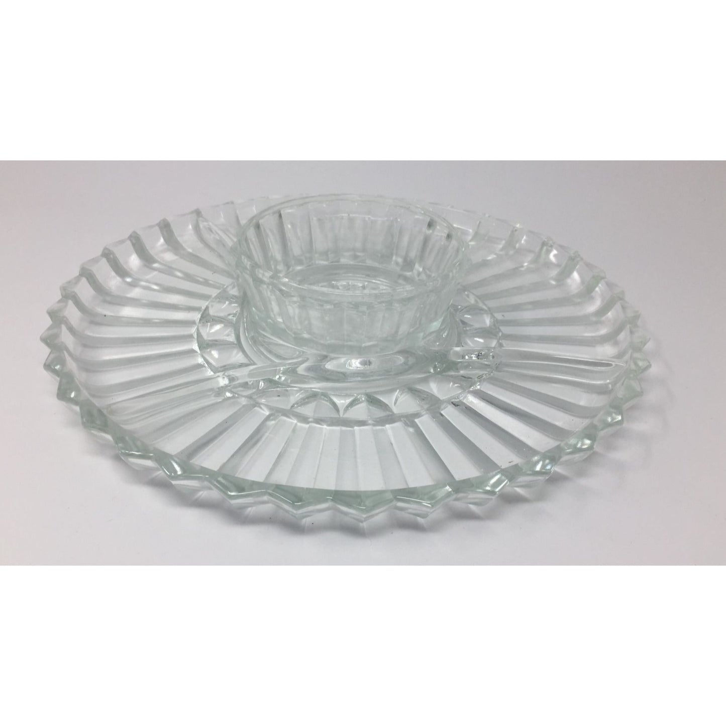 Vintage Clear Glass Divided Ribbed Serving Vegetable/Relish Tray Platter