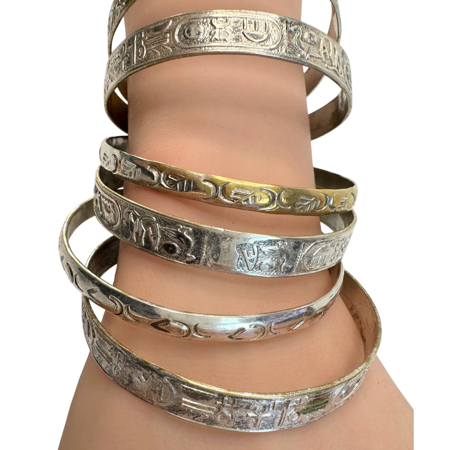 Symbol Etched Silverplated Bangle bracelets Stamped MEXICO (6)