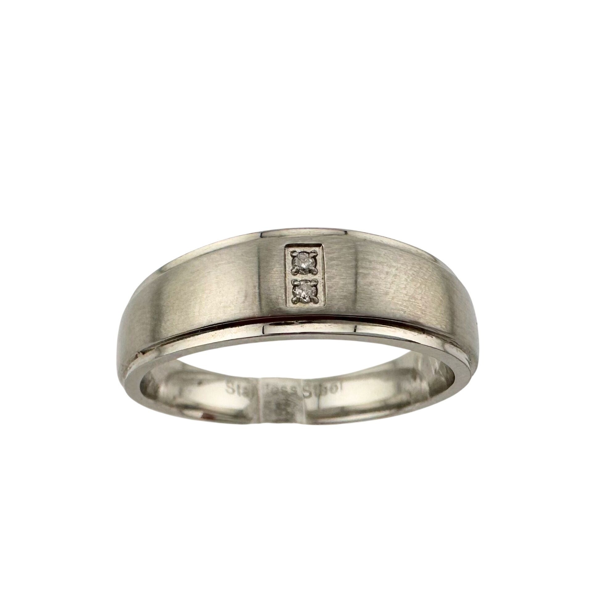 Mens Polished Stainless Steel Diamond Wedding Band - Size 8.5 A+ Stuff  A+ Stuff
