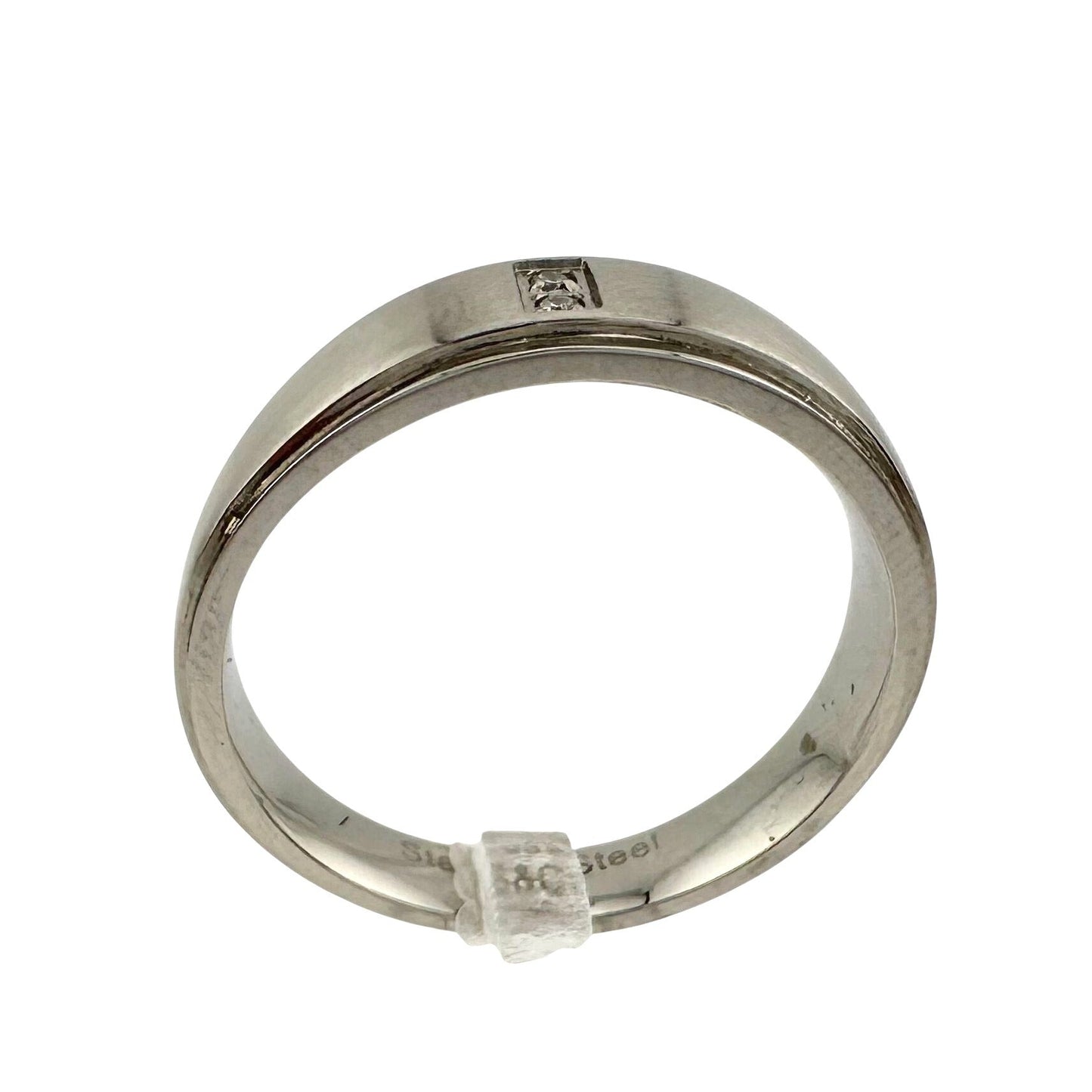 Mens Polished Stainless Steel Diamond Wedding Band - Size 8.5 A+ Stuff  A+ Stuff