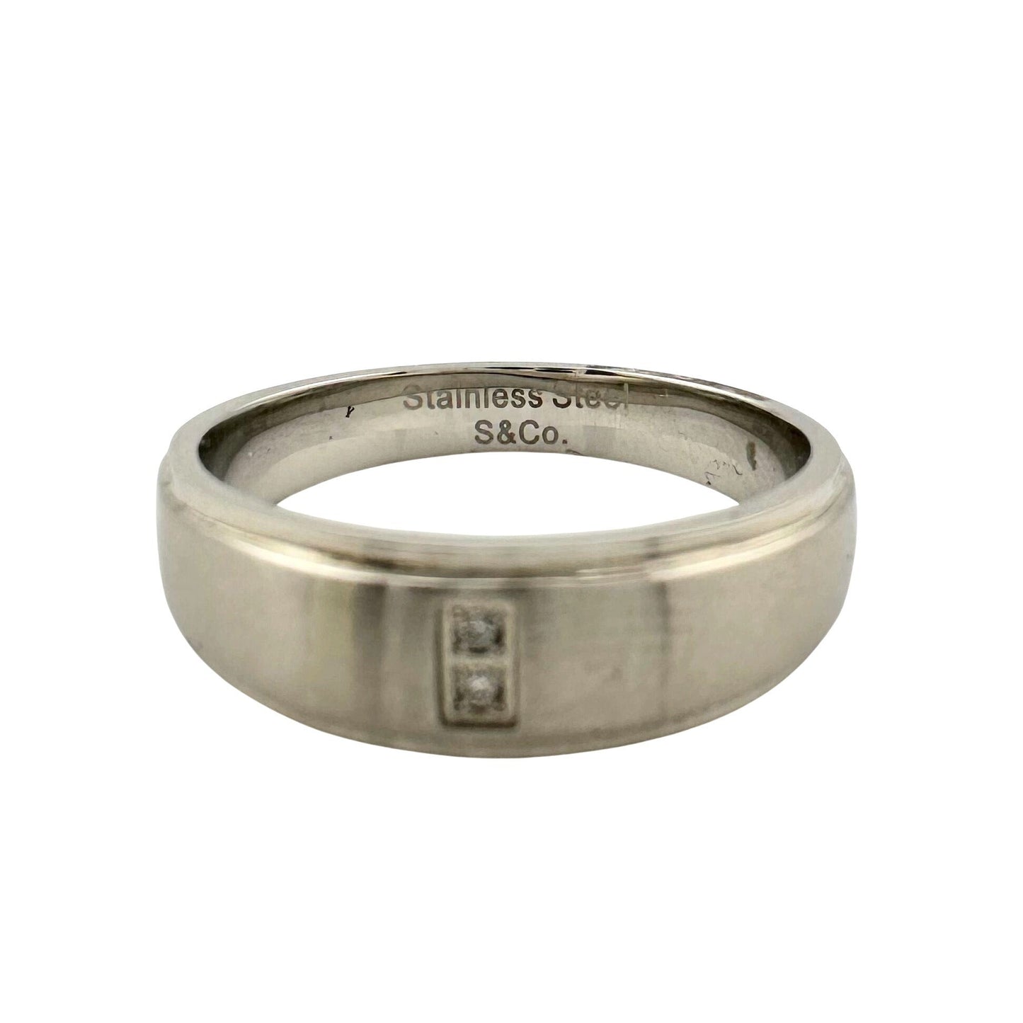 Mens Polished Stainless Steel Diamond Wedding Band - Size 8.5 A+ Stuff  A+ Stuff