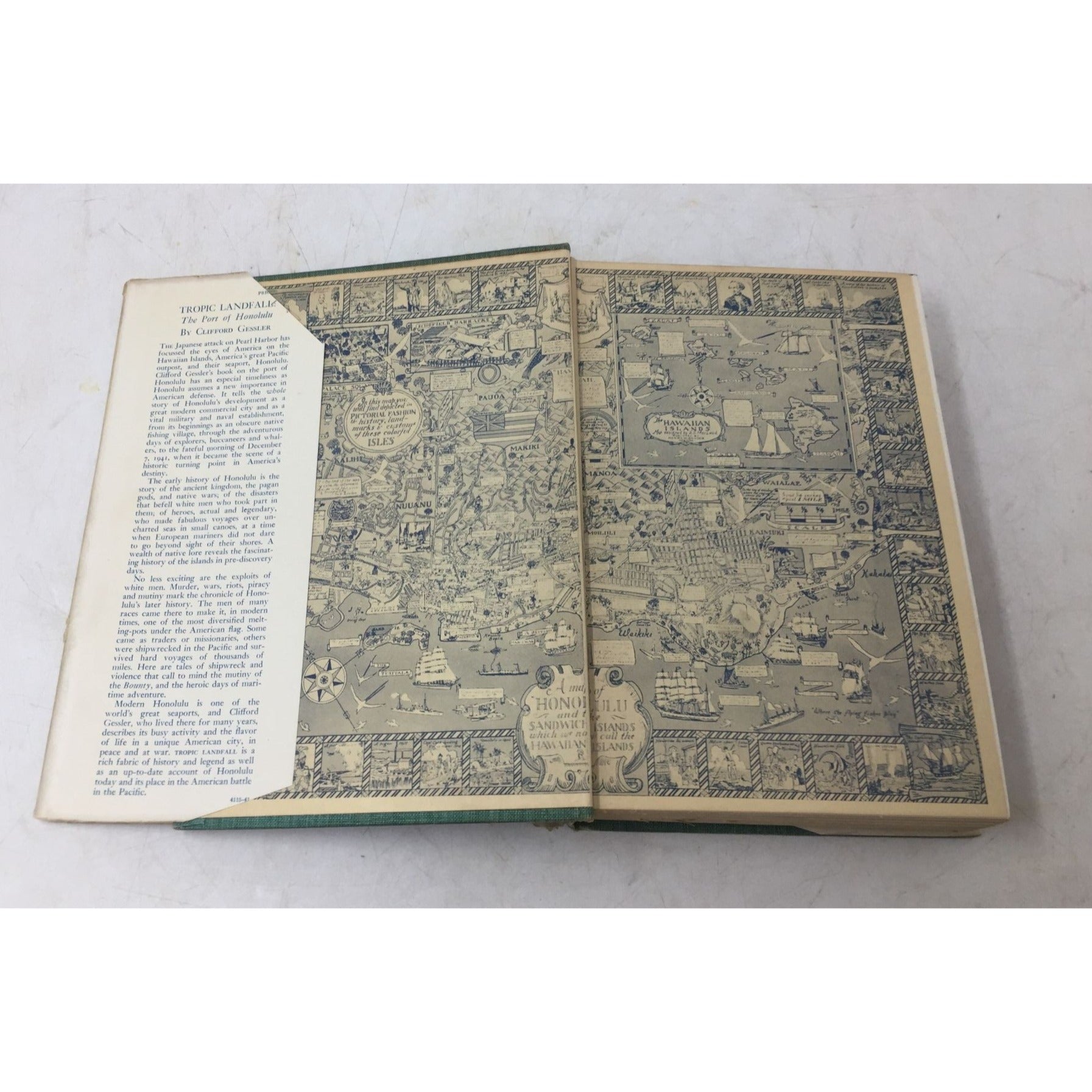 Vintage Pictorial Map of the island of Oahu, Hawaii, from the book Tropic Landfall. unbranded  A+ Stuff Books