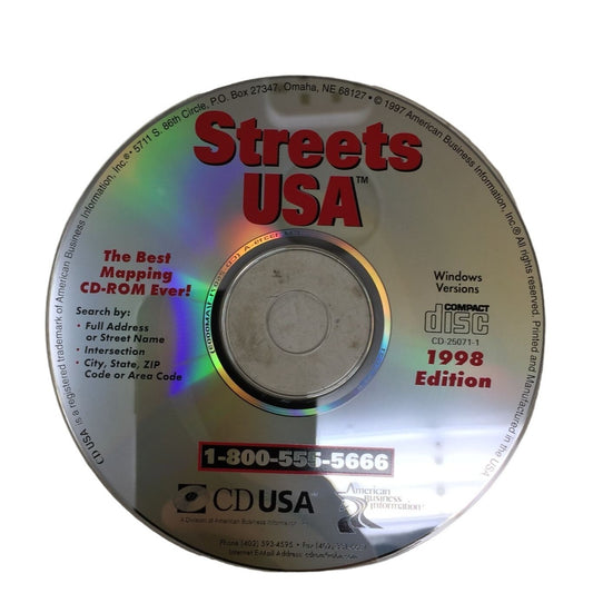 Vintage 1998 Edition Streets USA The Best Mapping DC ROM Ever! CD Disc