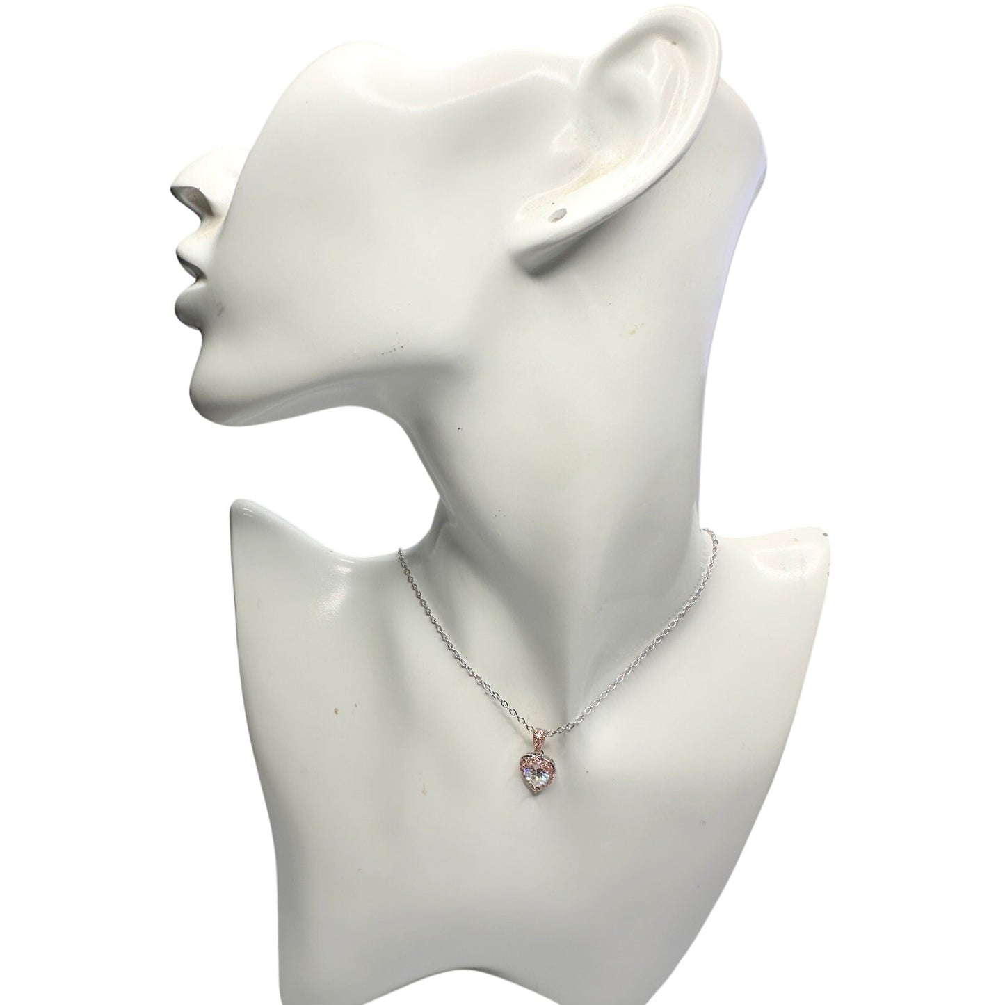 Pretty Rhodium Plated Pink Topaz and Zirconia Heart Necklace