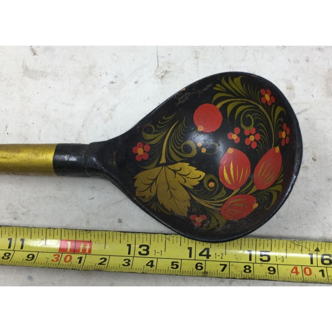 Traditional Khokhloma Vintage Soviet Time Russian Folk Art Wood Large Spoon