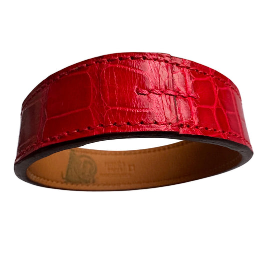 Hermes Red Croc Embossed Leather Bangle Bracelet