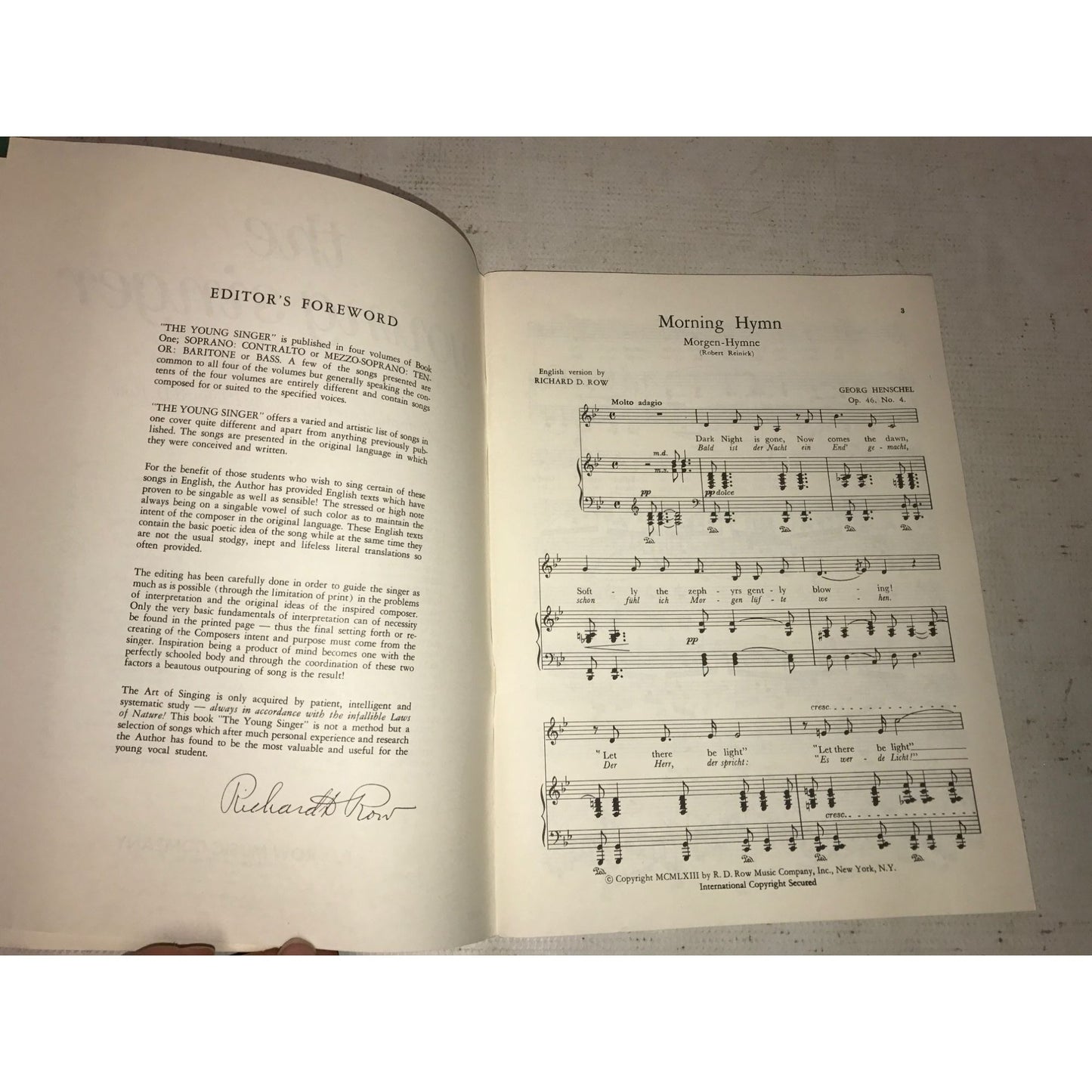 The Young Singer - Book One - Contralto R.D. Row Music Company Songbook