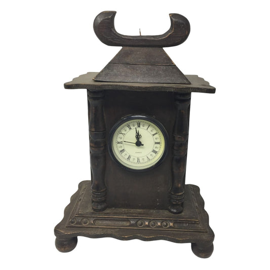 Vintage Battery Operated Wooden Clock with Door that Opens for Storage