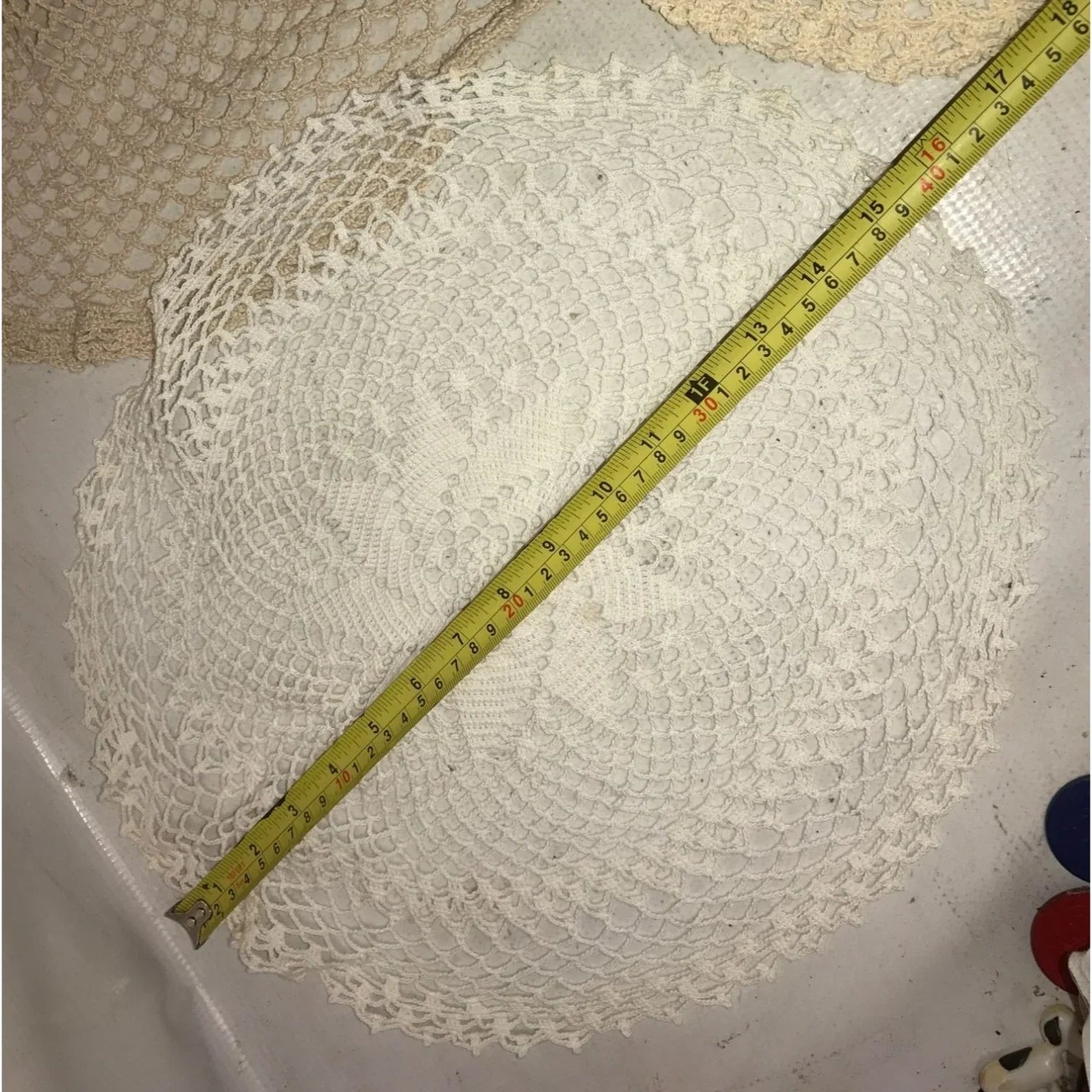 Set of 4 White/Cream Colored Handmade Crocheted Table Placemats/Doilies - A+ Stuff