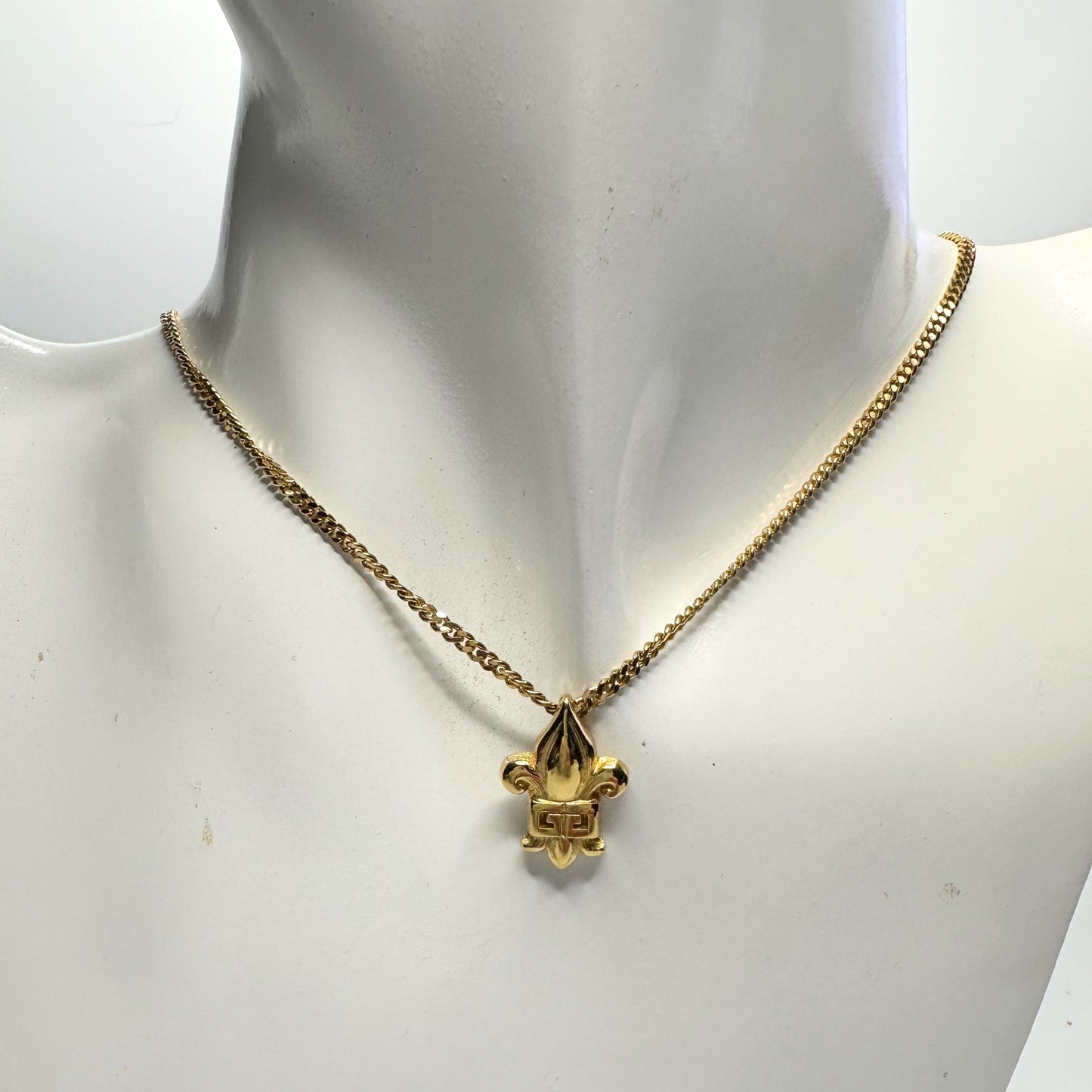 Vintage Givenchy Gold Plated Fleur-De-Lis Pendant Necklace - 15"