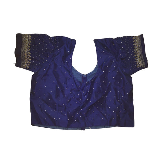 Womens Vintage Navy Blue/Gold Short Sleeved Saree Blouse/Choli