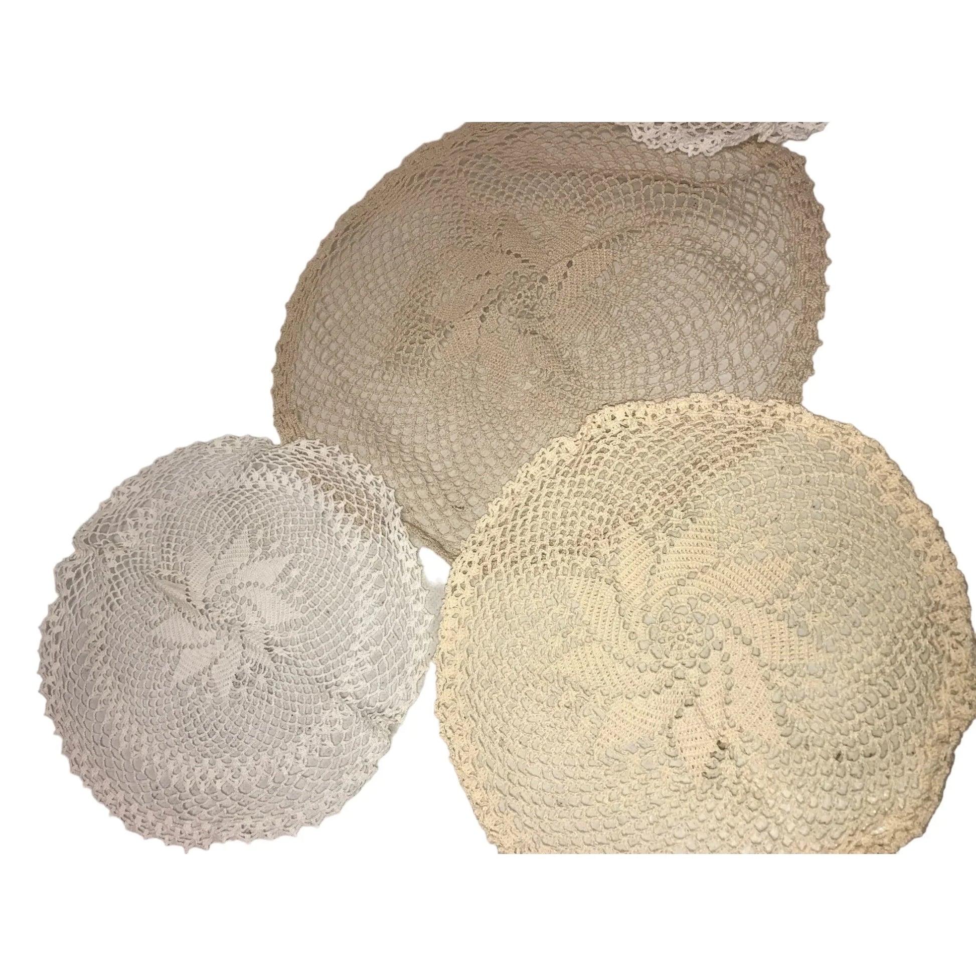 Set of 4 White/Cream Colored Handmade Crocheted Table Placemats/Doilies - A+ Stuff