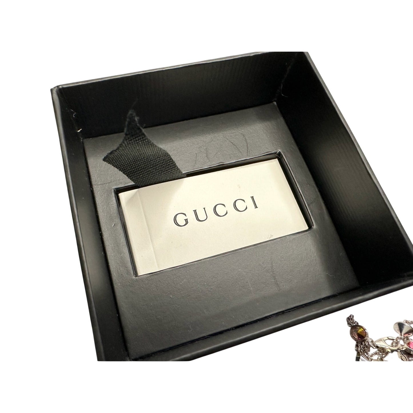 Gucci 'Blind for Love' Engraved Heart Bracelet w Rose Pink & Green Stones