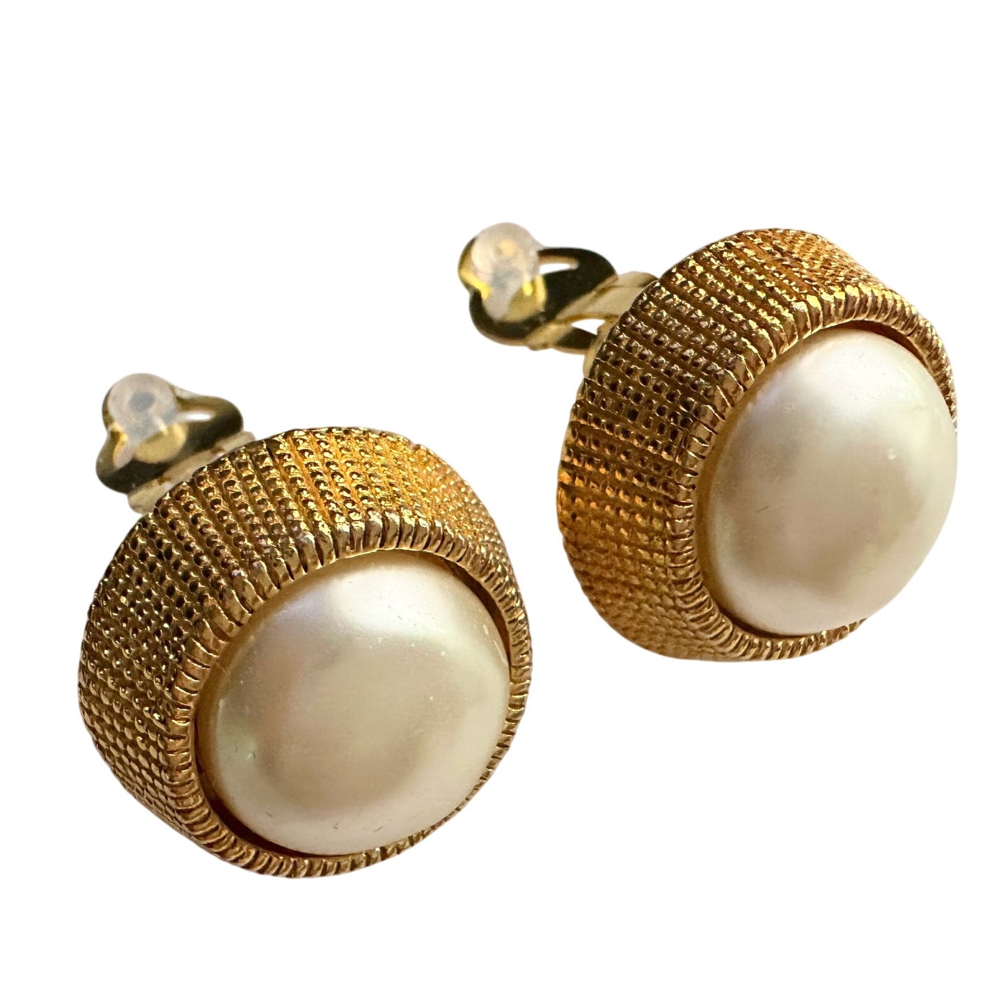 CHANEL Gold Plate and Faux Pearl Clip On Earrings