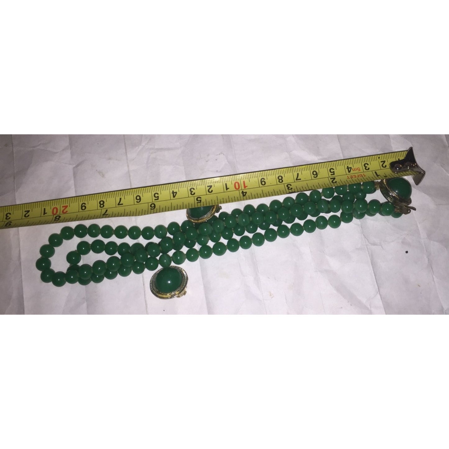 Womens Green Beaded Necklace and Matching Clip On Earrings