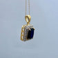 Beautiful 4 Carat Emerald Cut Blue Amethyst Pendant Heart Filagree Pattern Gold Overlay Sterling Silver