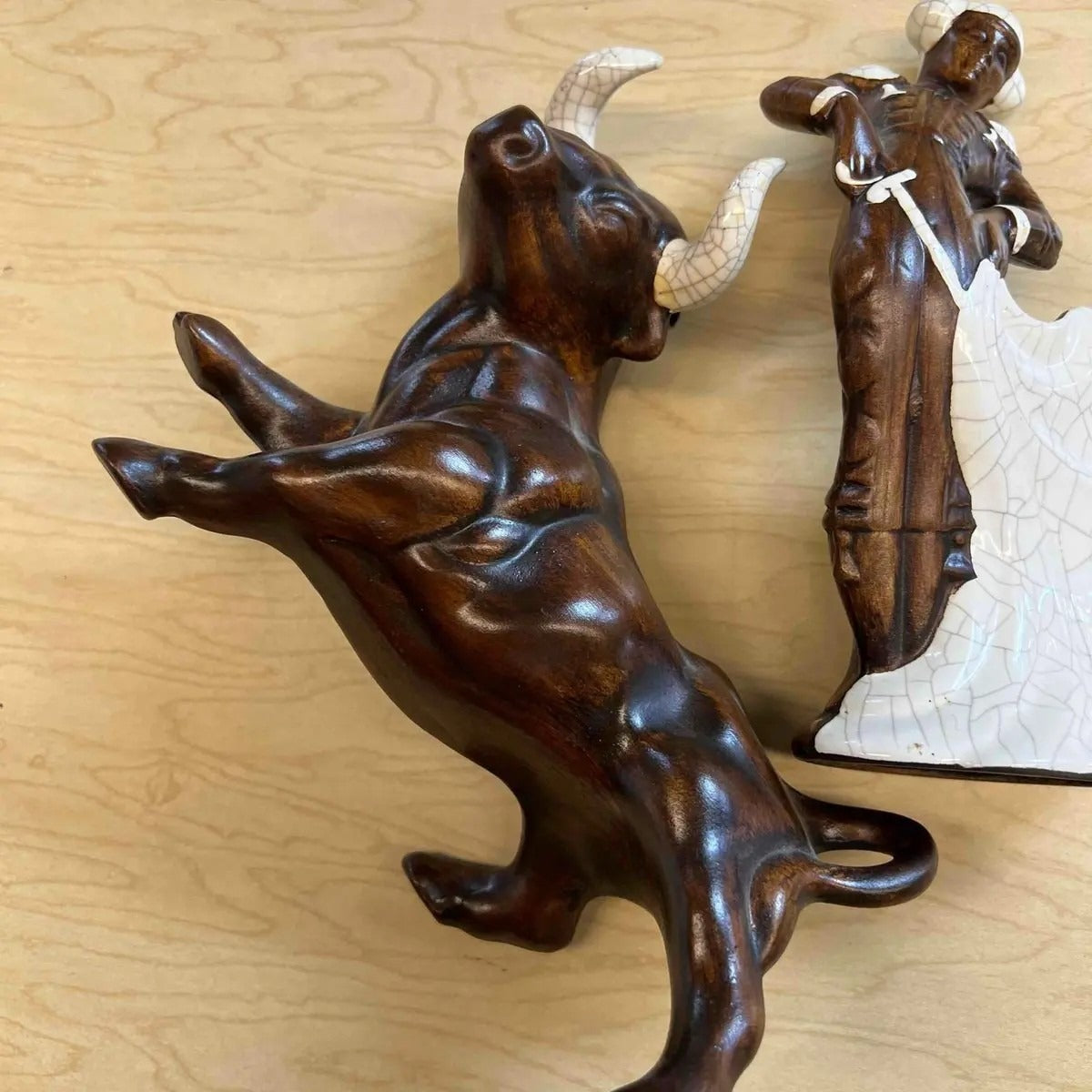 Vintage Matador Bull Fighter and Bull Ceramic Statues