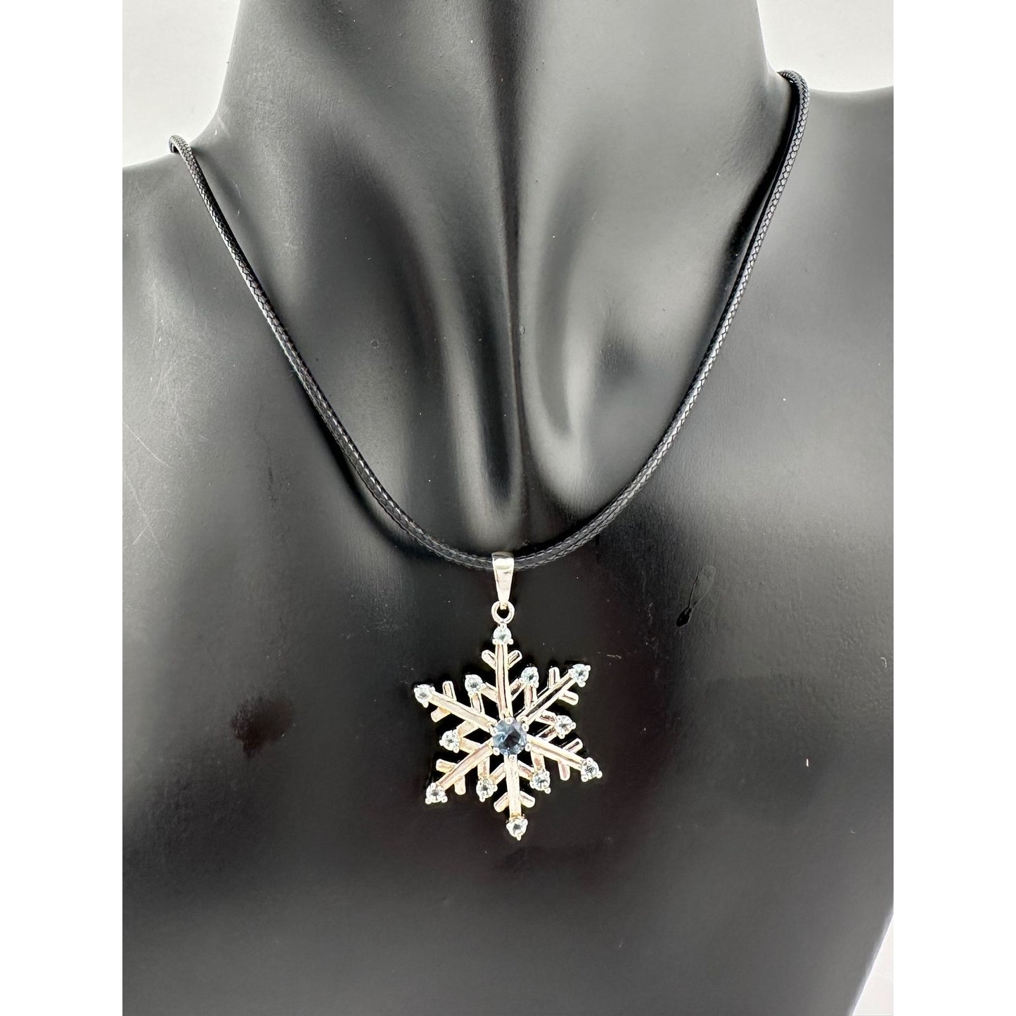 Fun and Festive London Blue Topaz Snowflake Necklace