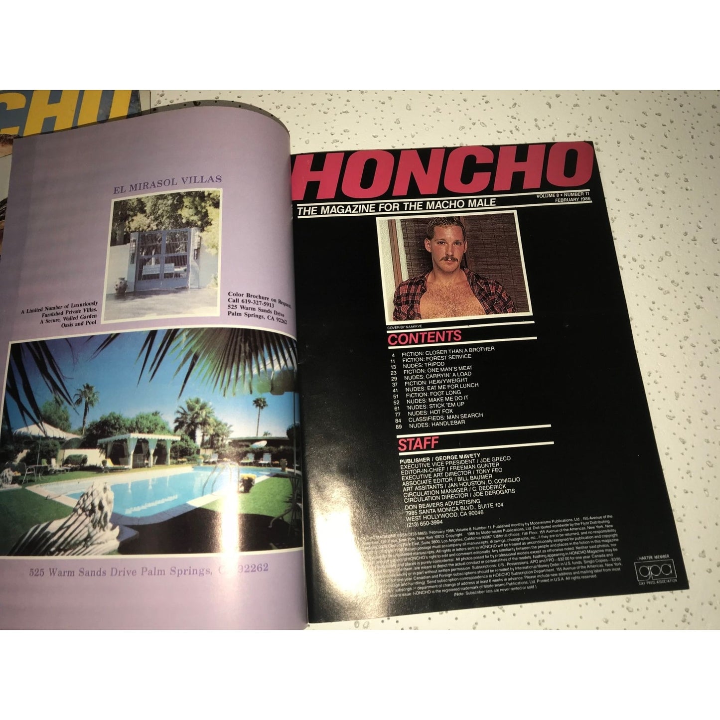 HONCHO Mens Gay Vintage Collectible Magazine Feb. 1986 Vol. 8 No. 11