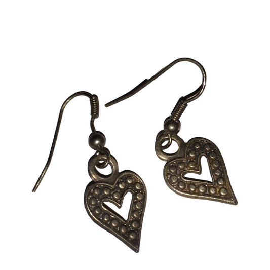 Womens Dangly Silver Metal Cut Out Heart Earrings