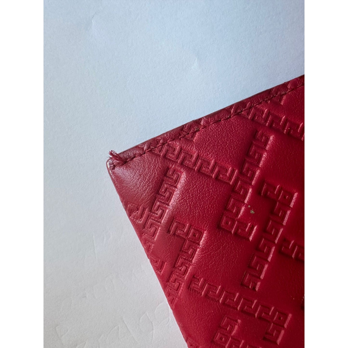 Versace Large Red Logo Print Leather Wristlet Clutch