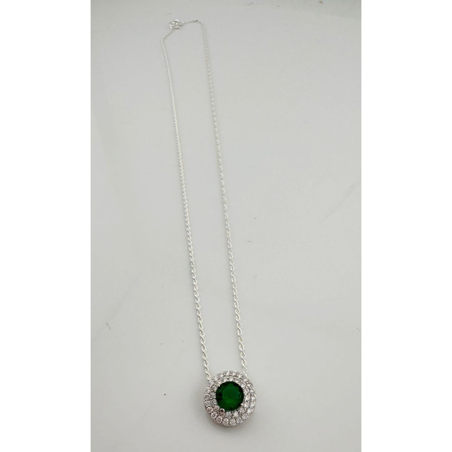 Brilliantly Beautiful 2.40ct Lab Created Emerald Halo Pendant - Sterling Silver